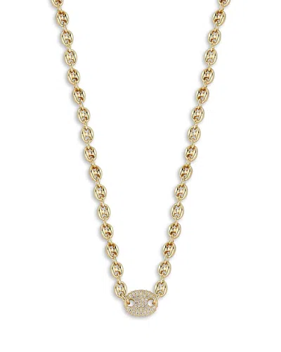 Aqua Cubic Zirconia Pave Mariner Link Necklace, 16 - Exclusive In Silver