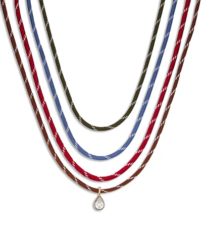 Aqua Cubic Zirconia Pear Pendant Cord Necklaces, Set Of 4 - Exclusive In Multi