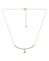 Aqua Cubic Zirconia Pear Shape Charm & Pave Bar Statement Necklace In 18k Gold Plated Sterling Silver, 16 In Gold
