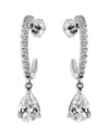 Aqua Cubic Zirconia Pear Shape Charm Half Hoop Earrings In Sterling Silver - Exclusive In Silver