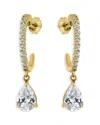 Aqua Cubic Zirconia Pear Shape Charm Pave Half Hoop Earrings In 18k Gold Plated Sterling Silver - Exclusi In Gold