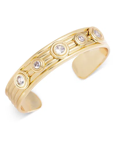 Aqua Cubic Zirconia Ribbed Cuff Bracelet In 14k Gold Plated - Exclusive