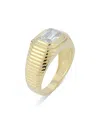 Aqua Cubic Zirconia Ribbed Dome Ring - Exclusive In Gold