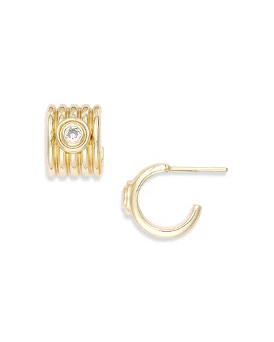 Aqua Cubic Zirconia Ribbed Huggie Hoop Earrings In Gold