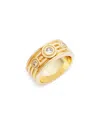Aqua Cubic Zirconia Ribbed Ring In 14k Gold Plated - Exclusive In Gold