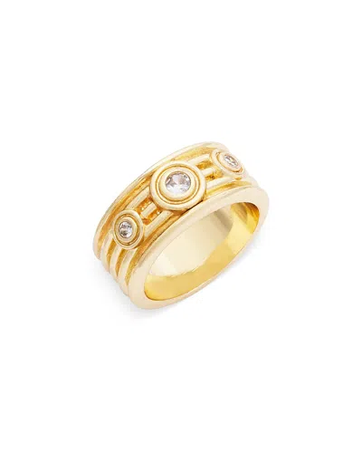 Aqua Cubic Zirconia Ribbed Ring In 14k Gold Plated - Exclusive