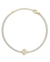 Aqua Cubic Zirconia Single Clover Tennis Style Bracelet - Exclusive In Gold