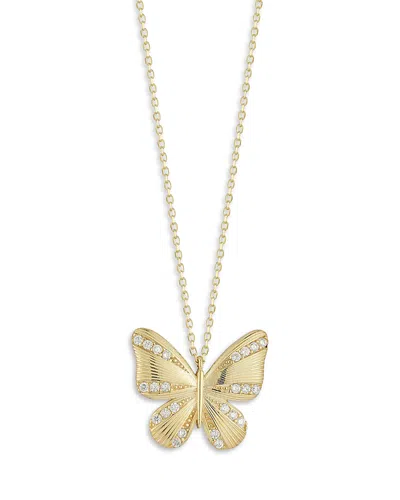 Aqua Cubic Zirconia Striped Butterfly Pendant Necklace, 16-18 - Exclusive In Gold