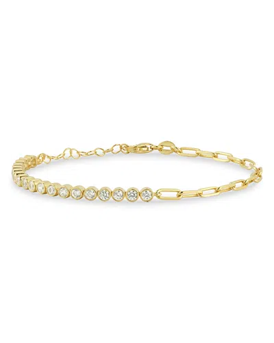 Aqua Cubic Zirconia Tennis & Curb Chain Bracelet - Exclusive In Gold