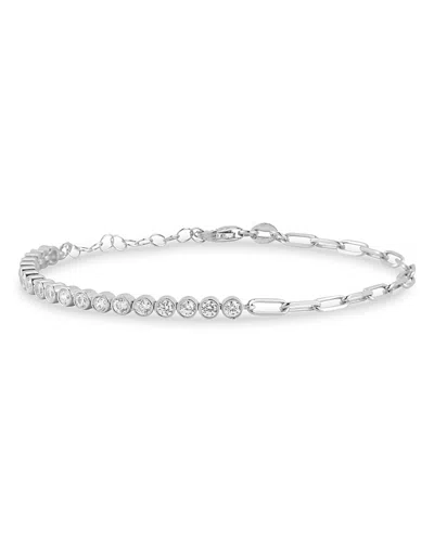 Aqua Cubic Zirconia Tennis & Curb Chain Bracelet - Exclusive In Silver