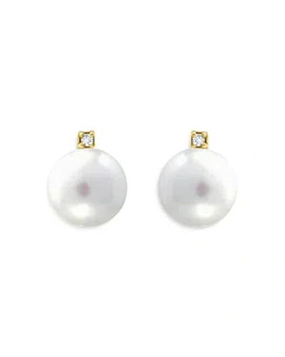 Aqua Cultured Freshwater Pearl & Cubic Zirconia Accent Stud Earrings In White/gold