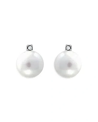 Aqua Cultured Freshwater Pearl & Cubic Zirconia Accent Stud Earrings In White/silver