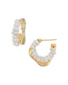 Aqua Cultured Freshwater Pearl & Cubic Zirconia Double Hoop Earrings In Gold Tone - Exclusive In Gold