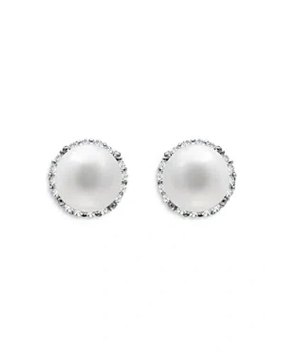 Aqua Cultured Freshwater Pearl & Cubic Zirconia Halo Stud Earrings In White/silver