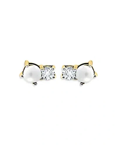 Aqua Cultured Freshwater Pearl & Cubic Zirconia Stud Earrings In White/gold