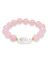 Aqua Cultured Freshwater Pearl & Gemstone Beaded Stretch Bracelet - 100% Exclusive In Rose Quartz/gold
