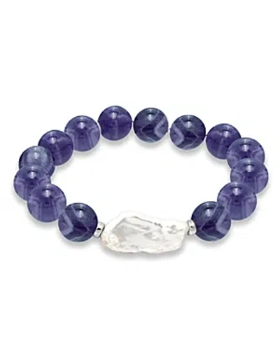 Aqua Cultured Freshwater Pearl & Gemstone Beaded Stretch Bracelet - 100% Exclusive In Blue