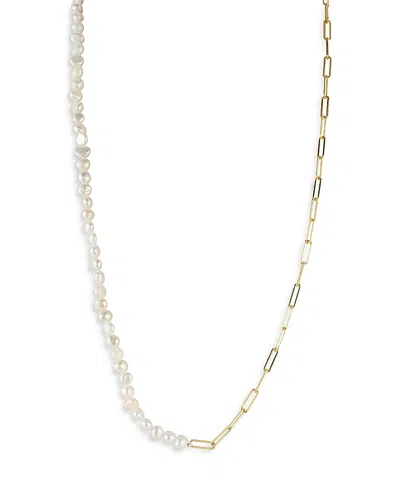 Aqua Cultured Freshwater Pearl & Paperclip Chain Collar Necklace, 16-18 - Exclusive In White/gold