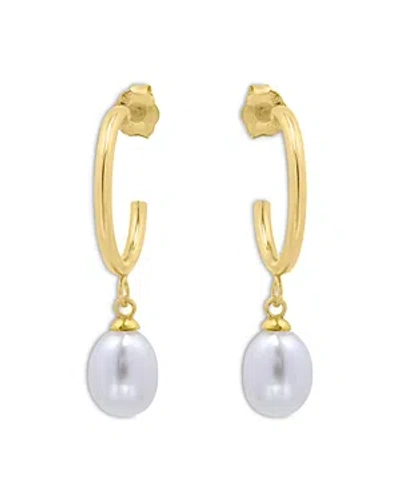 Aqua Cultured Freshwater Pearl Charm Hoop Earrings In 18k Gold Plated Sterling Silver - 100% Exclusive