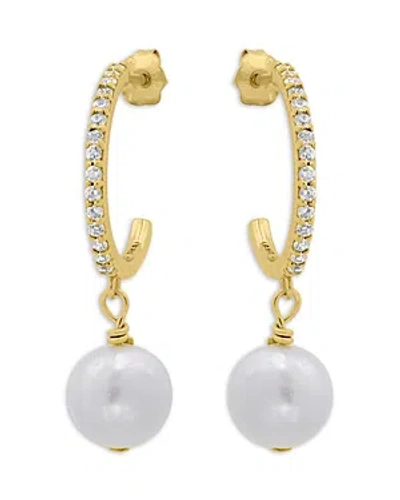 Aqua Cultured Freshwater Pearl Charm Pave Hoop Earrings - 100% Exclusive In Gold