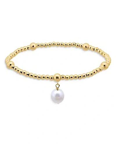 Aqua Cultured Freshwater Pearl Charm Stretch Bracelet In 18k Gold Plated Sterling Silver - 100% Exclusive In White/gold