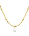 AQUA CULTURED FRESHWATER PEARL PENDANT NECKLACE IN 18K GOLD PLATED STERLING SILVER, 16-18 - 100% EXCLUSIV