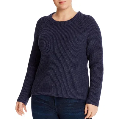 Aqua Curve Plus Jane Womens Cotton Shaker Knit Sweater In Blue