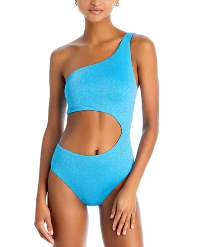 Aqua Cutout One Shoulder One Piece Swimsuit In Blue