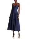 AQUA DENIM BUSTIER MIDI DRESS - EXCLUSIVE