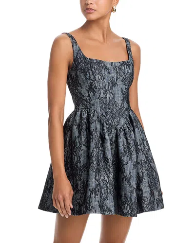 Aqua Denim Lace Tweed Mini Dress - Exclusive In Gray