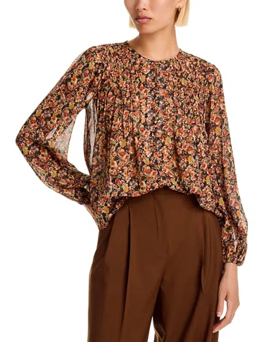 Aqua Ditsy Floral Button Front Top - Exclusive In Black