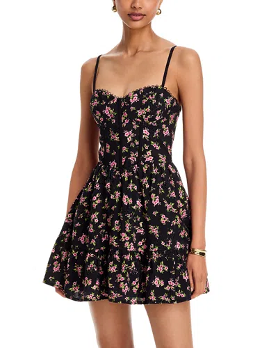 Aqua Ditsy Floral Eyelet Lace Up Mini Dress - Exclusive In Multi