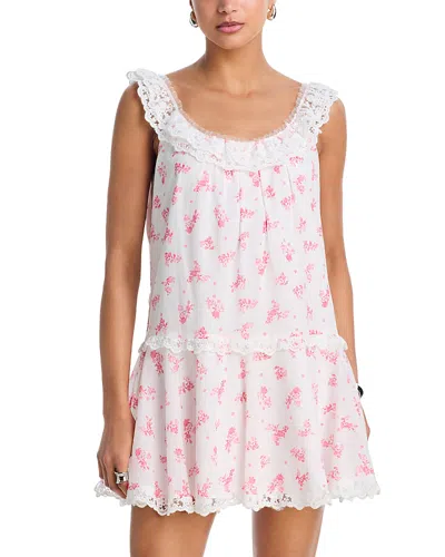 Aqua Ditsy Floral Lace Ruffle Mini Dress - Exclusive In White