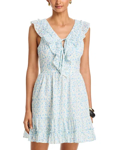Aqua Ditsy Floral Ruffle Tie Mini Dress - Exclusive In Blue