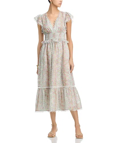 Aqua Ditsy Floral Short Sleeve Midi Dress - Exclusive In Multi