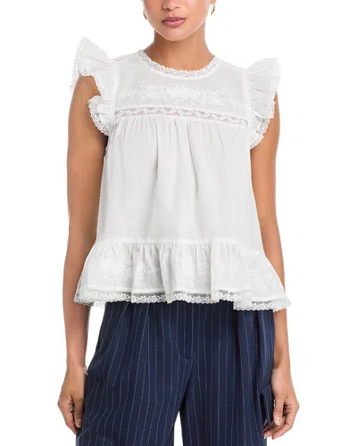 Aqua Ditsy Sweet Embroidered Top - Exclusive In White