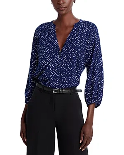 Aqua Dot Print Button Front Blouson Sleeve Top - 100% Exclusive In Navy/white