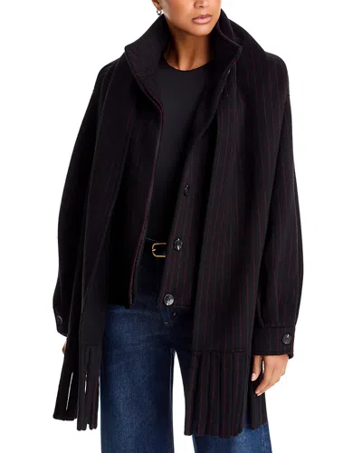 Aqua Double Face Fringe Scarf Blouson Coat - Exclusive In Black