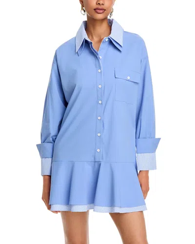 Aqua Double Layer Mini Shirt Dress In Blue