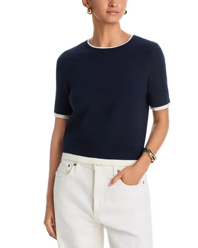 Aqua Double Layer Short Sleeve Crewneck Sweater - Exclusive In Black