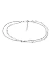 Aqua Double Row Heart Link & Diamond Cut Rope Chain Ankle Bracelet In Sterling Silver - Exclusive In Silver
