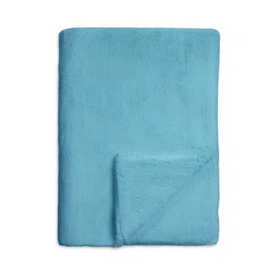 Aqua Double Sided Rex Rabbit Faux Fur Throw - Exclusive In Blue