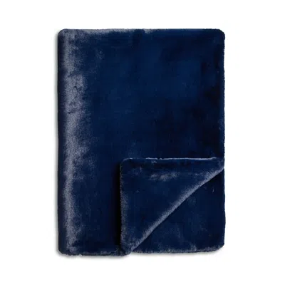 Aqua Double Sided Rex Rabbit Faux Fur Throw - Exclusive In Navy
