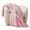 Aqua Double Sided Rex Rabbit Faux Fur Throw - Exclusive In Pink