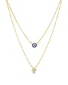 Aqua Double Strand Hamsa Pendant Necklace In 14k Gold-plated Sterling Silver Or Sterling Silver, 14-16 - In Gold