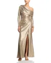 Aqua Draped Foiled Gown - Exclusive In Gold