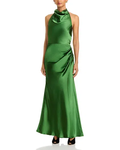 Aqua Draped Halter Gown - Exclusive In Green