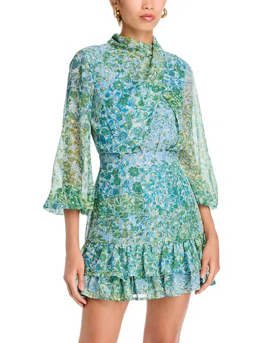 Aqua Draped Long Sleeve Mini Dress - Exclusive In Blue Multi