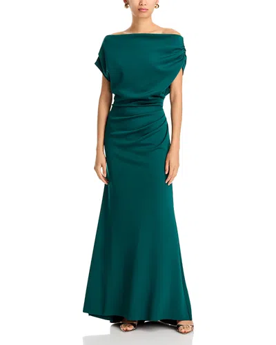 Aqua Draped Off-the-shoulder Gown - Exclusive In Green