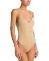 Aqua Swim Plunge Neck One Piece Swimsuit - Exclusive In Gold Shine